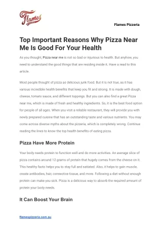 Top Important Reasons Why Pizza Near Me Is Good For Your Health