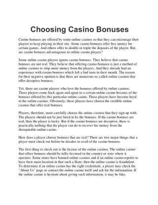 Choosing Casino Bonuses