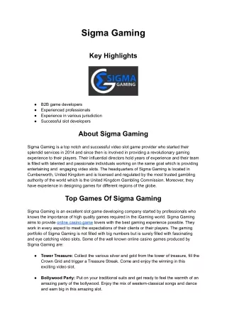 Casino Game Provider - Sigma Gaming
