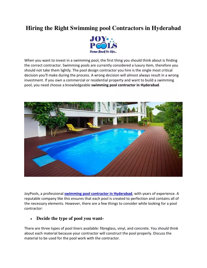 hiring the right swimming pool contractors