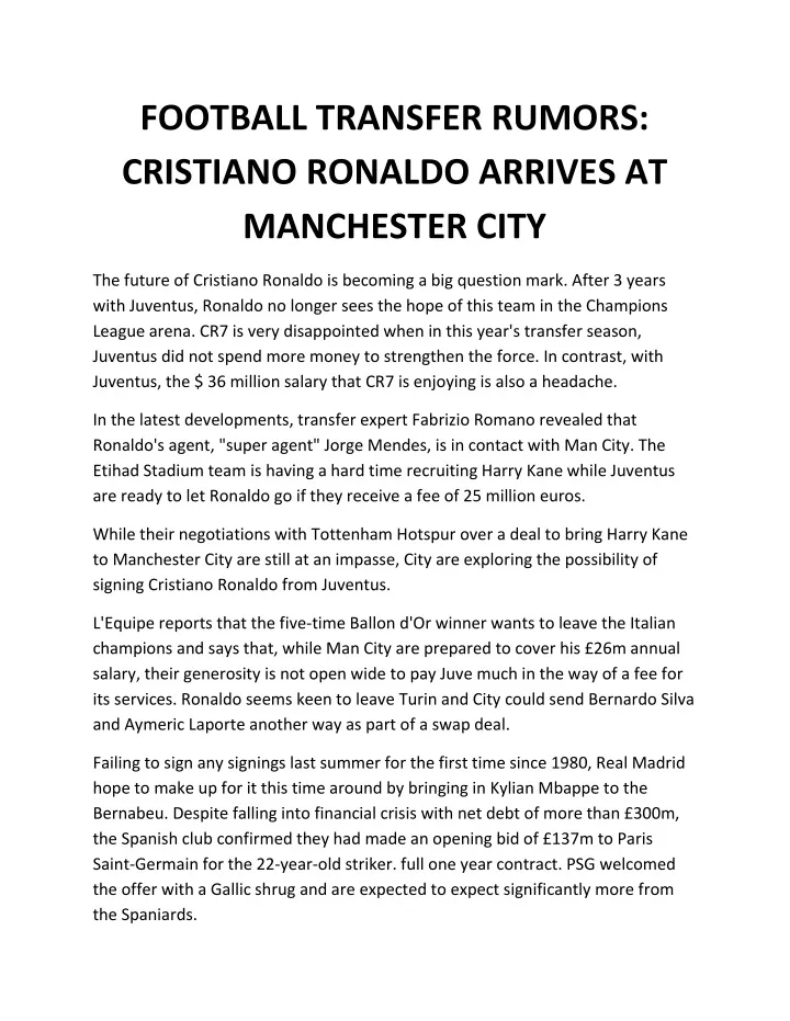 football transfer rumors cristiano ronaldo