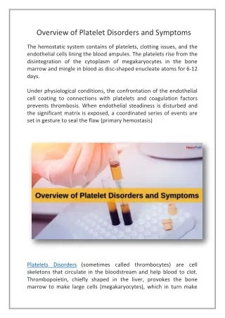 Overview of Platelet Disorders and Symptoms HaemPath