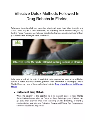 Central FL Recovery - Effective Detox Methods Followed In Drug Rehabs in Florida-