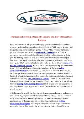 residential roofing specialists indiana and roof