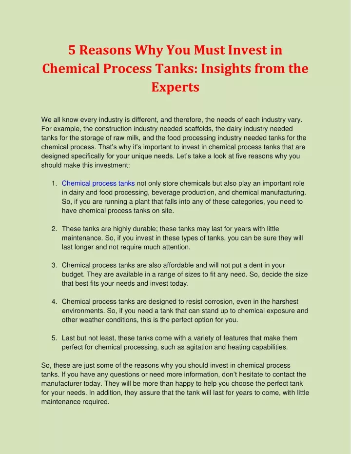 5 reasons why you must invest in chemical process