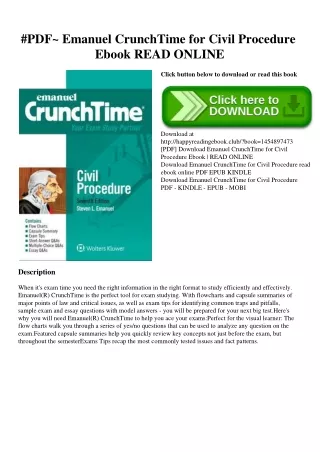 #PDF~ Emanuel CrunchTime for Civil Procedure Ebook READ ONLINE