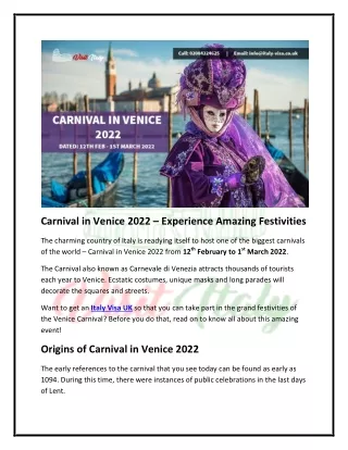 Carnival in Venice 2022 – One of the Best Carnivals of the World