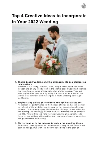 Top 4 Creative Ideas to Incorporate in Your 2022 Wedding