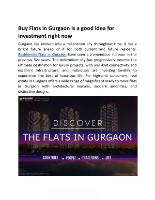 Buy Flats in Gurgaon is a good idea for investment right now
