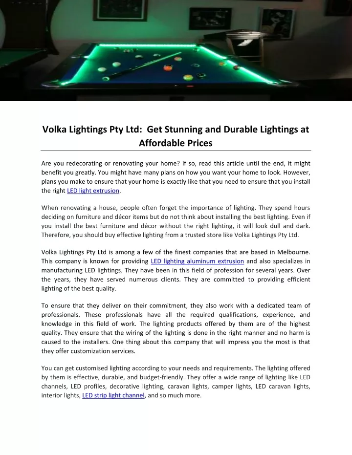 volka lightings pty ltd get stunning and durable