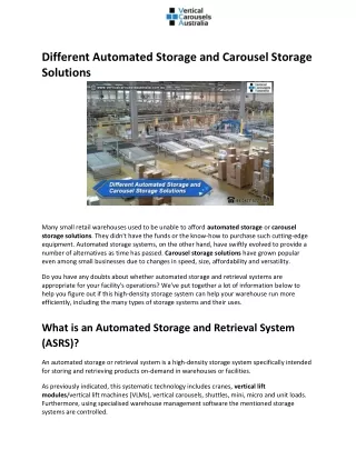 Different Automated Storage and Carousel Storage Solutions