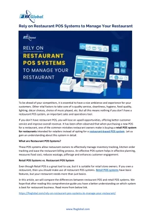 Rely on Restaurant POS Systems to Manage Your Restaurant