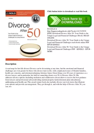 (DOWNLOAD E.B.O.O.K.^) Divorce After 50 Your Guide to the Unique Legal and Financial Challenges [PDF EPuB AudioBook Eboo