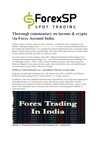 Thorough commentary on income & crypto via Forex Account India.