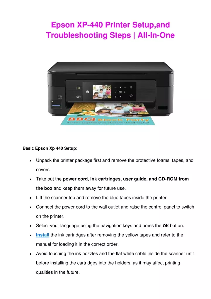Ppt Epson Xp 440 Printer Setupand Troubleshooting Steps All In One Powerpoint Presentation 8634