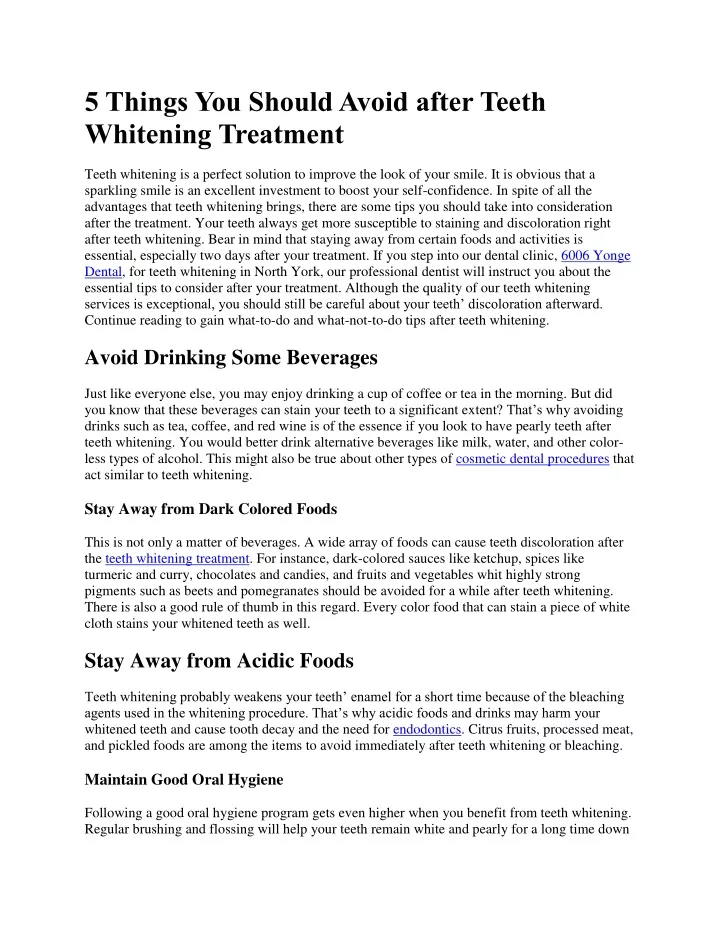 5 things you should avoid after teeth whitening