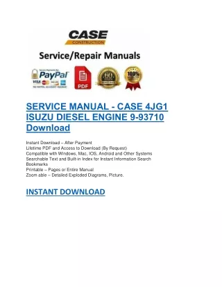 SERVICE MANUAL - CASE 4JG1 ISUZU DIESEL ENGINE 9-93710