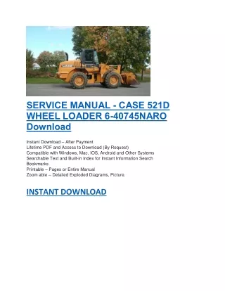 SERVICE MANUAL - CASE 521D WHEEL LOADER 6-40745NARO Download