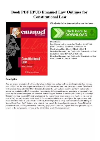 Book PDF EPUB Emanuel Law Outlines for Constitutional Law (READ)^