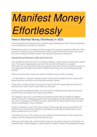 manifest money effortlessly