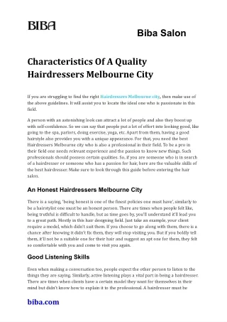 Characteristics Of A Quality Hairdressers Melbourne City