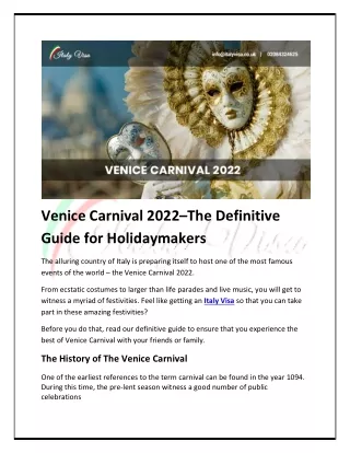 Venice Carnival 2022–Everything Holidaymakers Need to Know