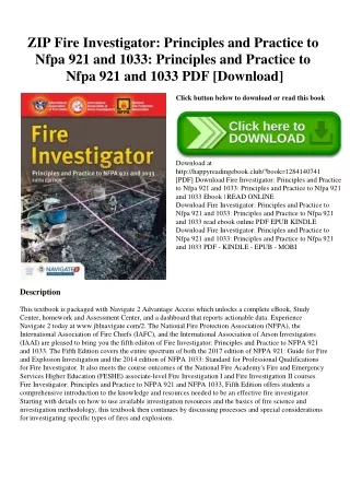 ZIP Fire Investigator Principles and Practice to Nfpa 921 and 1033 Principles and Practice to Nfpa 921 and 1033 PDF [Dow