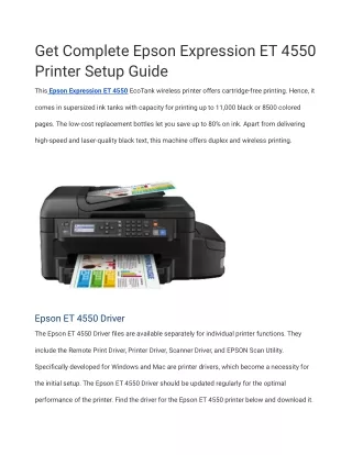Get Complete Epson ET 4550 Printer Setup Guide
