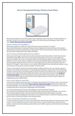 how to cleaning and storing a memory foam pillow