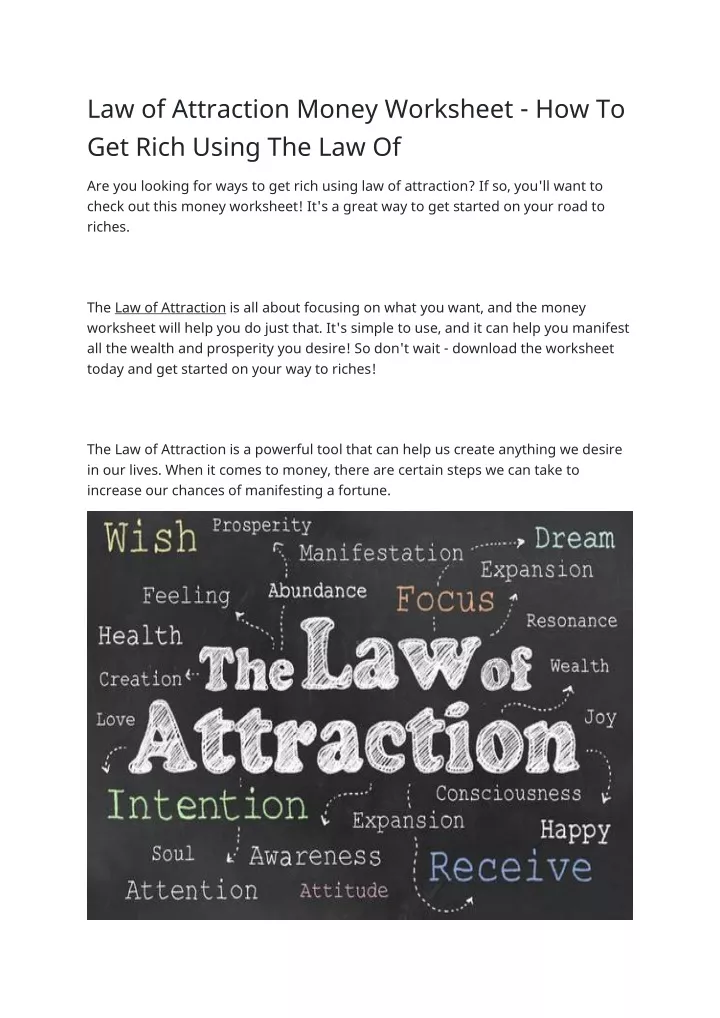 law of attraction money worksheet how to get rich