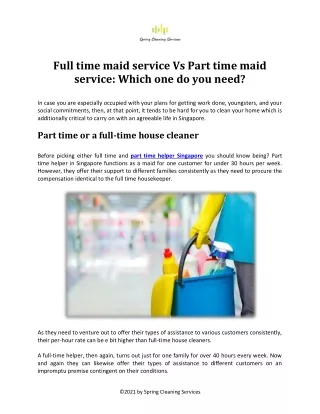 Full time maid service Vs Part time maid service Which one do you need