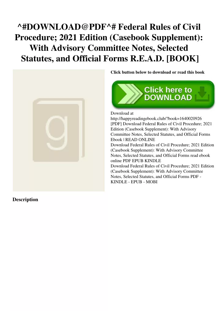 PPT - ^#DOWNLOAD@PDF^# Federal Rules Of Civil Procedure; 2021 Edition ...