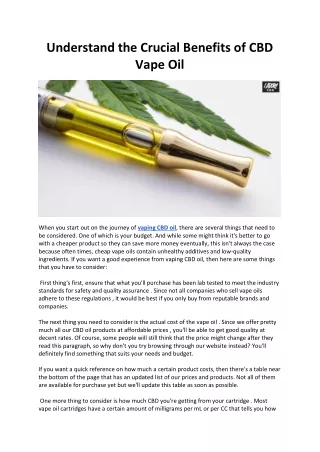 Understand the Crucial Benefits of CBD Vape Oil