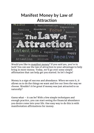 manifest money by law of attraction