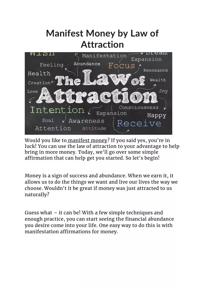 manifest money by law of attraction