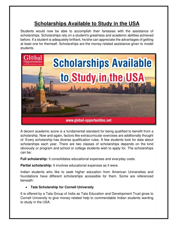 scholarships available to study in the usa