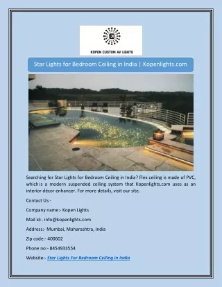Star Lights for Bedroom Ceiling in India | Kopenlights.com
