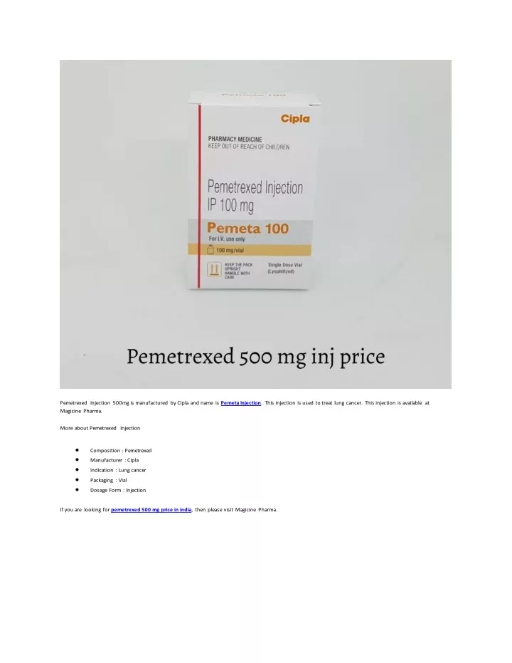 pemetrexed injection 500mg is manufactured