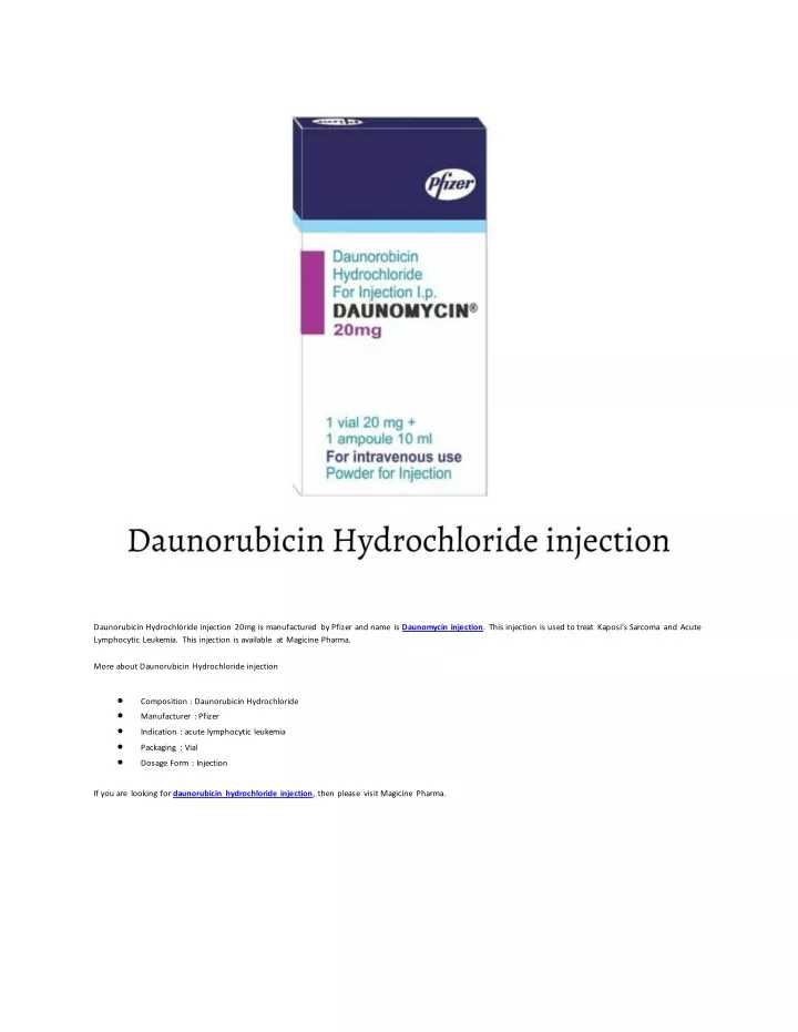 daunorubicin hydrochloride injection 20mg