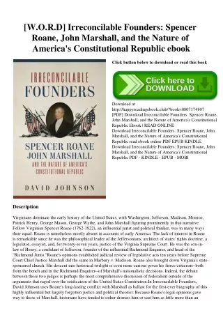 [W.O.R.D] Irreconcilable Founders Spencer Roane  John Marshall  and the Nature of America's Constitutional Republic eboo