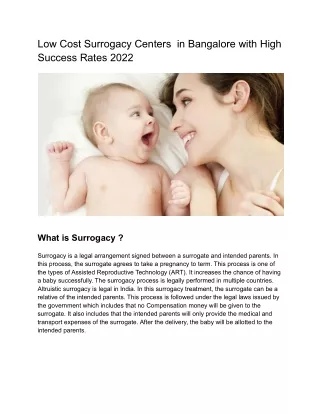 Low Cost Surrogacy Centers  in Bangalore with High Success Rates 2022