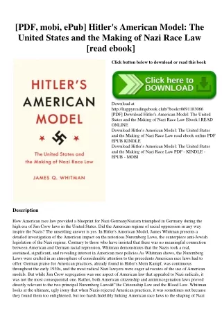 [PDF  mobi  ePub] Hitler's American Model The United States and the Making of Nazi Race Law [read ebook]