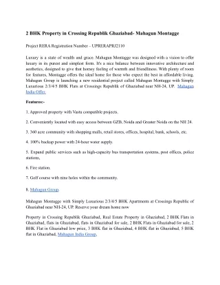 2 BHK Property in Crossing Republik Ghaziabad- Mahagun Montagge