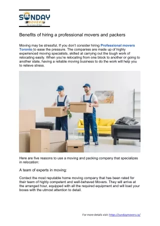 Benefits of hiring a professional movers and packers