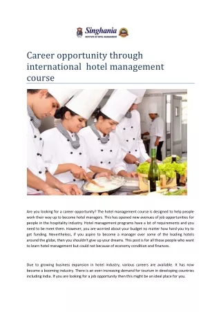 Career opportunity through international  hotel management course