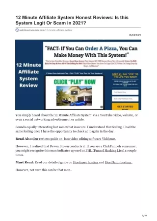 12 Minute Affiliate System Honest Reviews Is this System Legit Or Scam in 2021