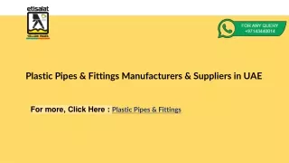 Plastic Pipes & Fittings Manufacturers & Suppliers in UAE