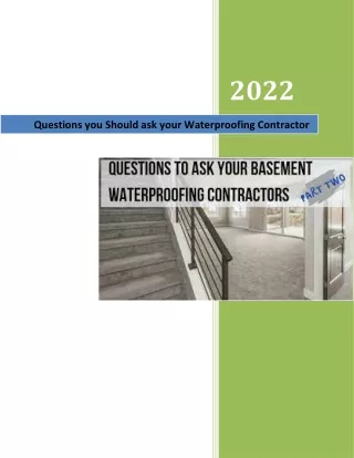 Questions you Should ask your Waterproofing Contractor