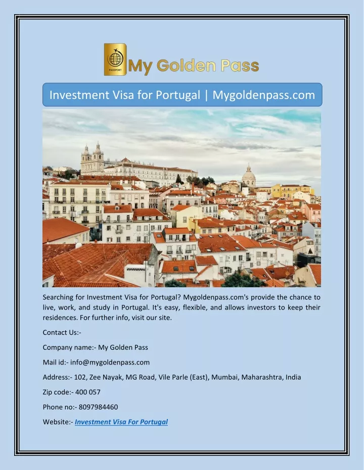 investment visa for portugal mygoldenpass com