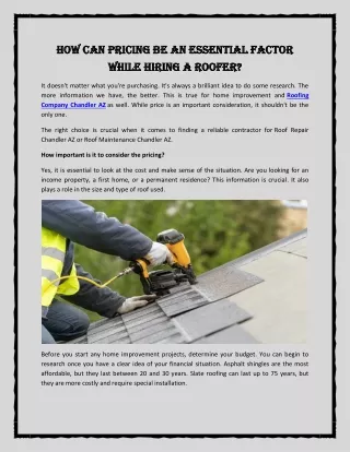 How can Pricing be an Essential Factor While Hiring a Roofer